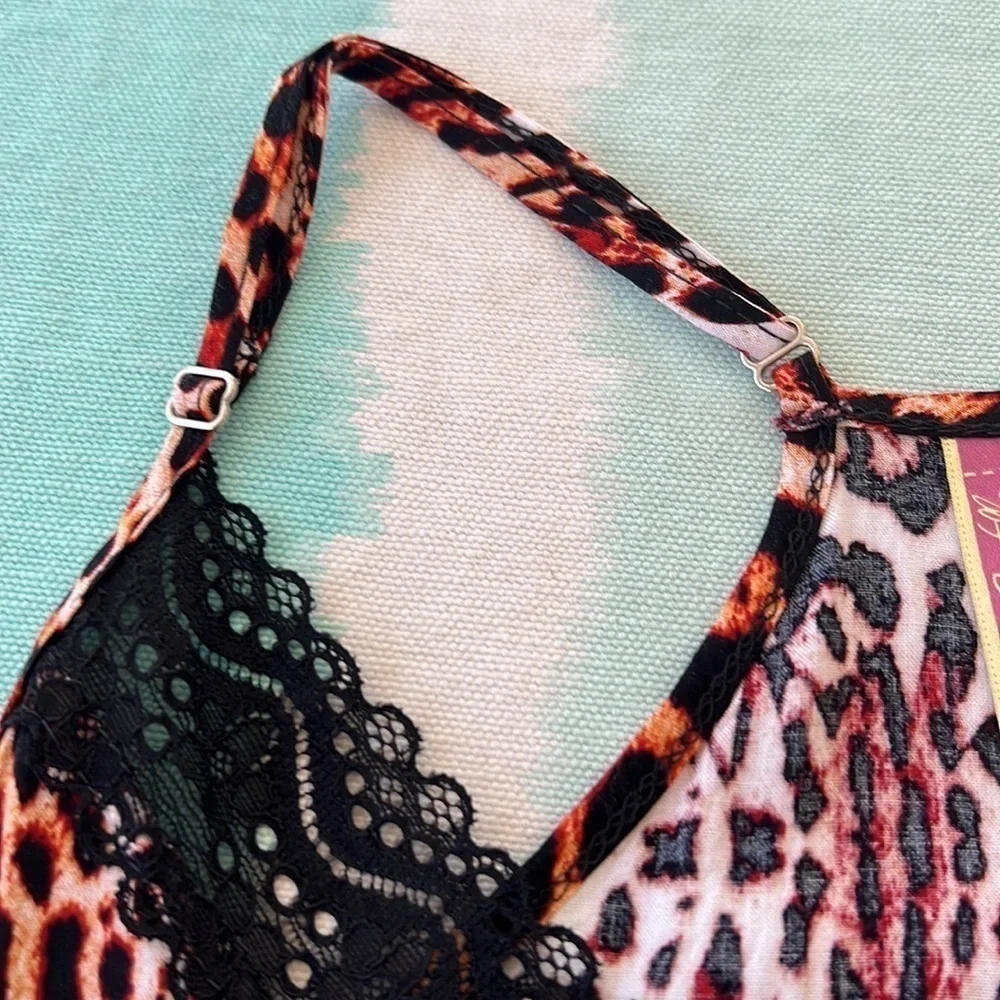 Eva Castillo Leopard Print Lace Racerback Slip Nightgown S - Picture 6 of 11